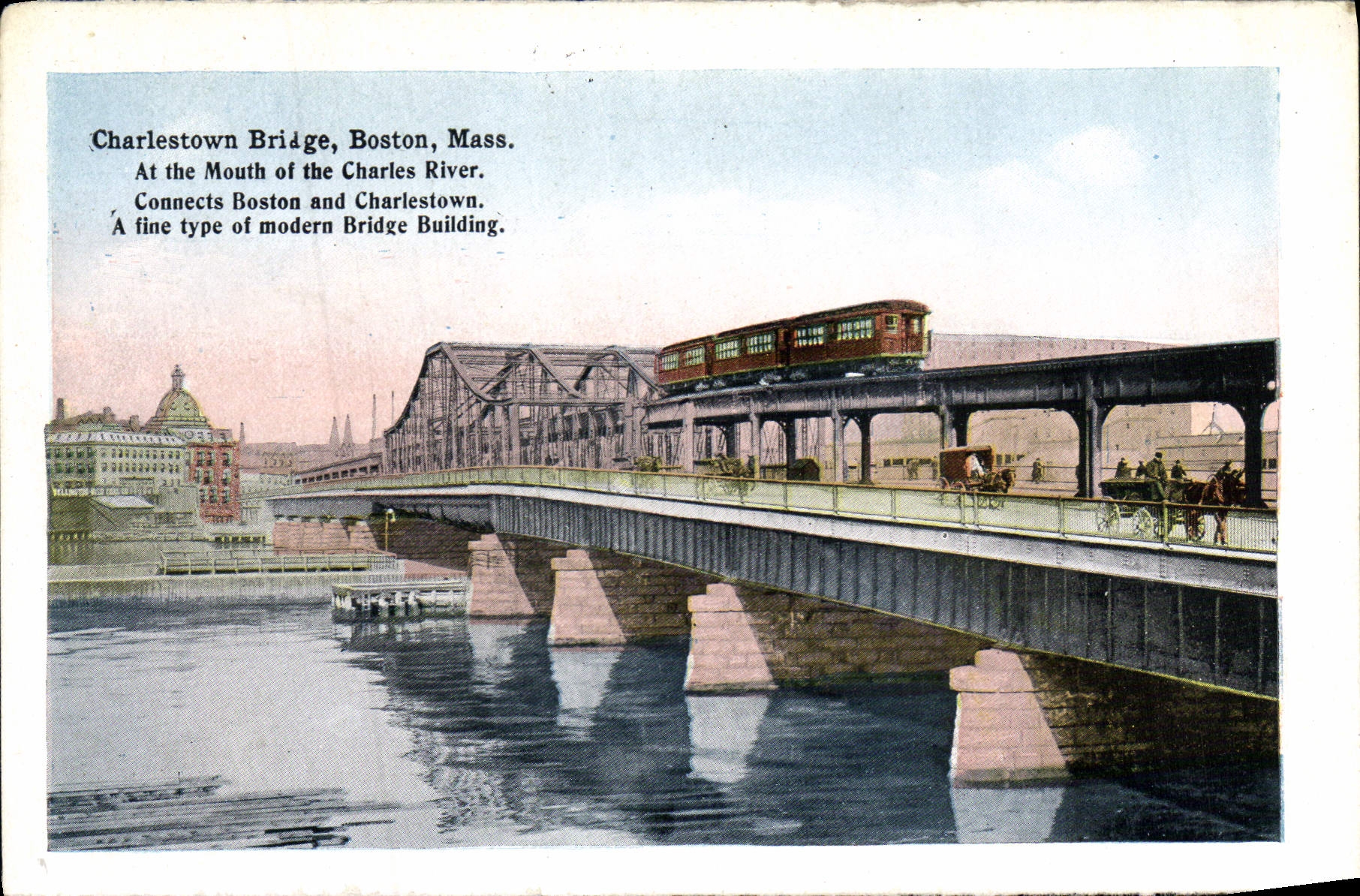 CPA Charlestown Bridge Boston Mass At The Mouth Of The Charles River Market district and Faneuil Hall