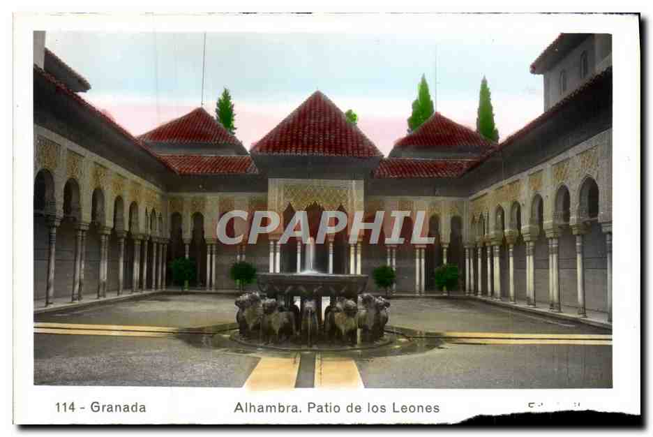 CPA Granada Algambra Patio De Los Leones Lions Lion
