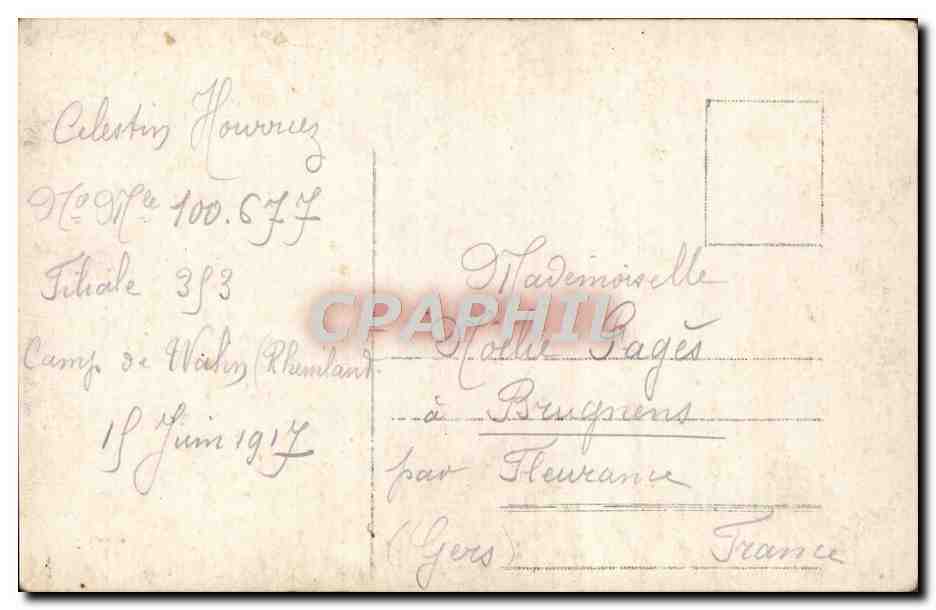 CARTE PHOTO Camp de Wahn Rheinland Juin 1917 Celestin Hourriez  — Rückseite