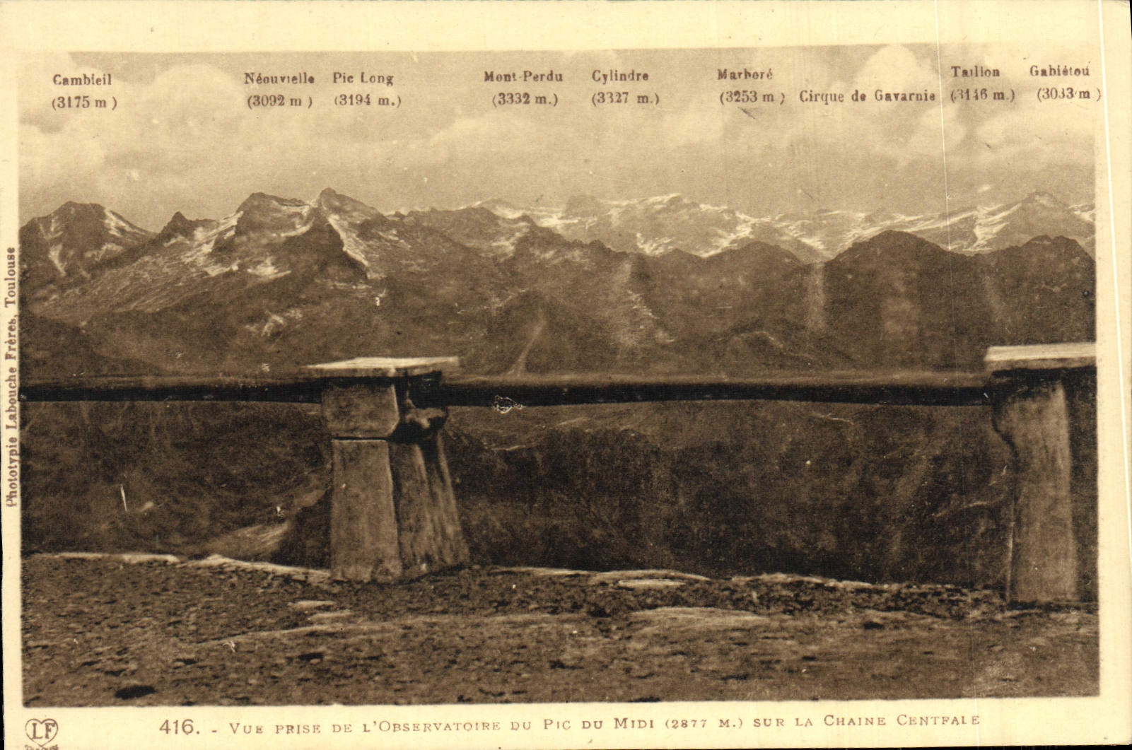 Vue prise de l'Observatoire du Pic du Midi sur la chaîne centrale — Phototypie Labouché Frères, Toulouse, n° 416