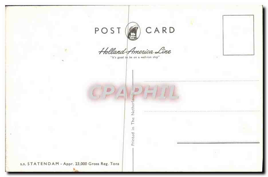 s.s. STATENDAM — Holland-America Line — imprimée aux Pays-Bas — Achterkant