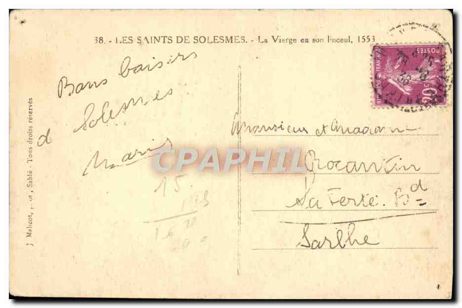CPA Les Saints De Solesmes La Vierge En Son Linceul — Rückseite