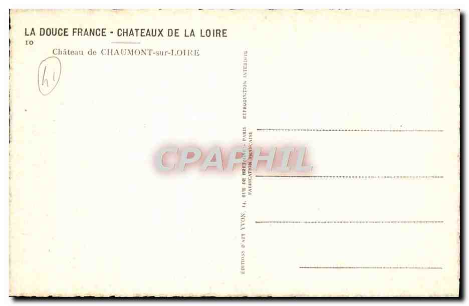 Château de Chaumont-sur-Loire — vue panoramique — Éditions d'Art Vvon — Verso