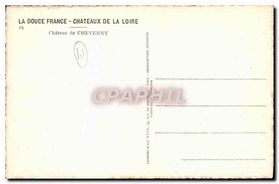 CPA La Douce France Chateaux De La Loire Chateau De Cheverny — Verso