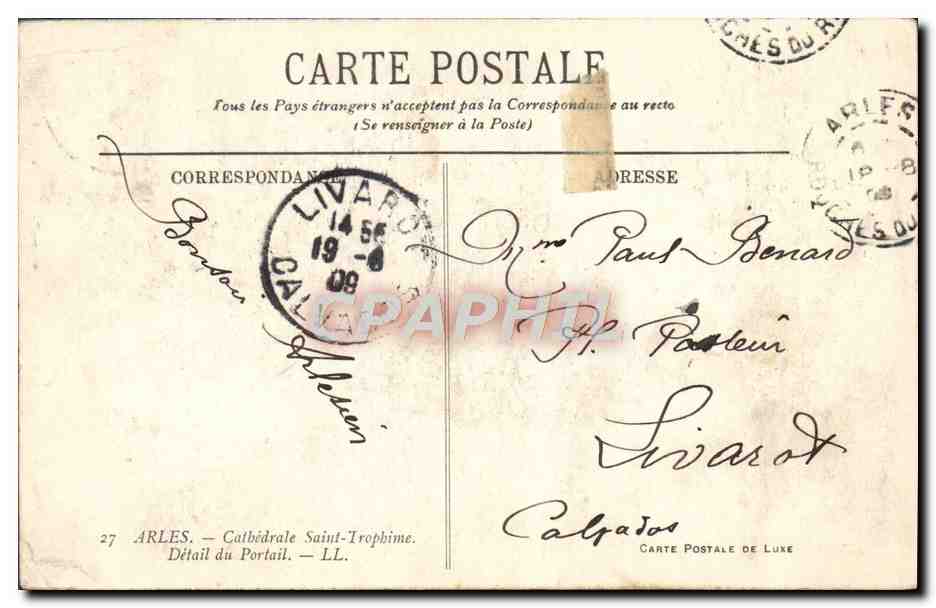 Arles — Détail du Portail — Cathédrale Saint-Trophime — Carte Postale de Luxe — Verso