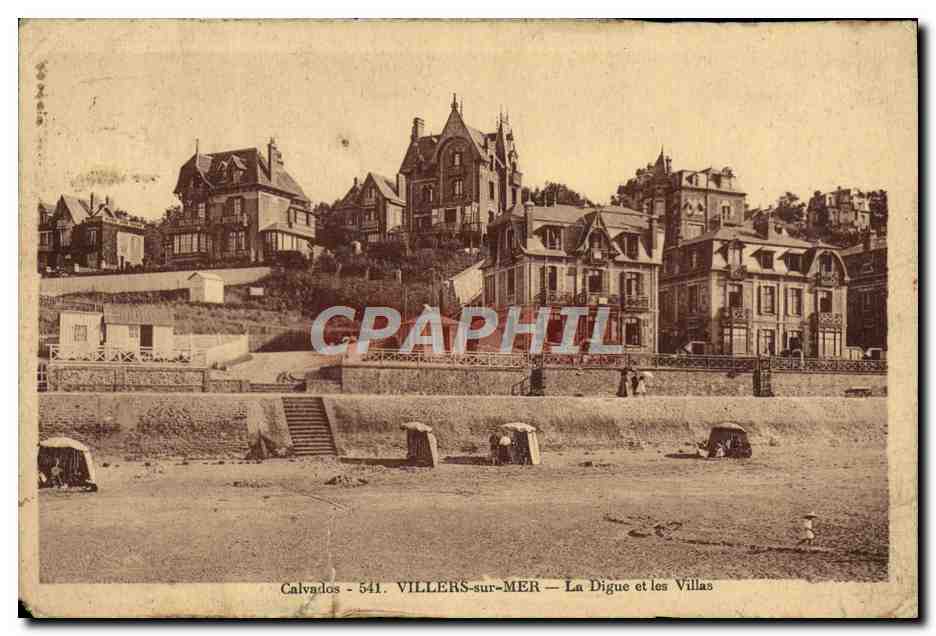 Tarjeta postal antigua Villers Sur Mer La Digue Et Les Villas