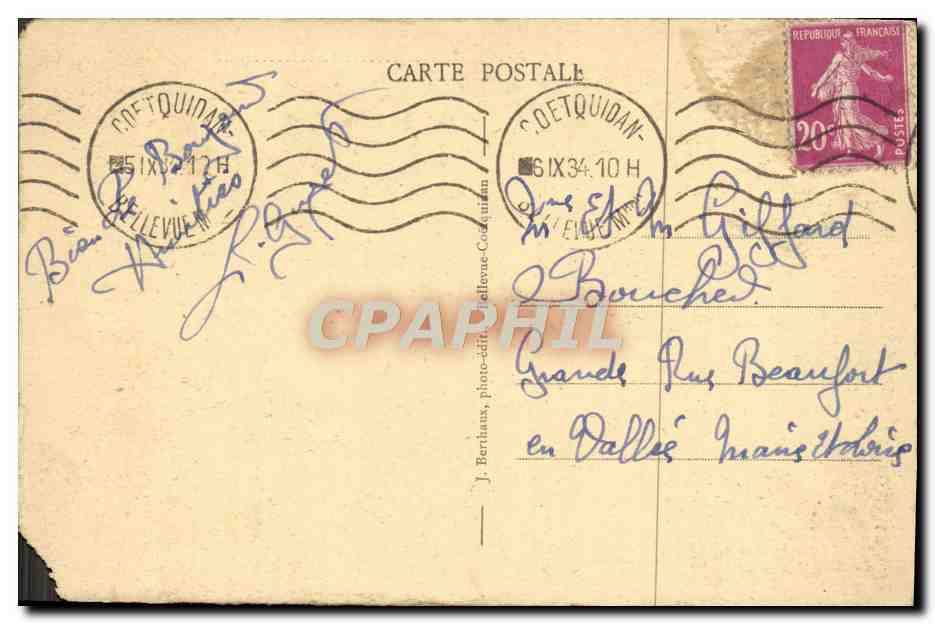 Camp de COËTQUIDAN, Ilot L.L. — Les Nouveaux Bâtiments pour Officiers — J. Berthaux, photo-éditeur Coëtquidan — Rückseite