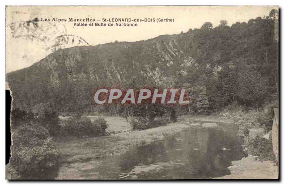 Tarjeta postal antigua Las Alpes Mancelles Saint Leonard Des Bois Vallée Et Butte De Narbonne