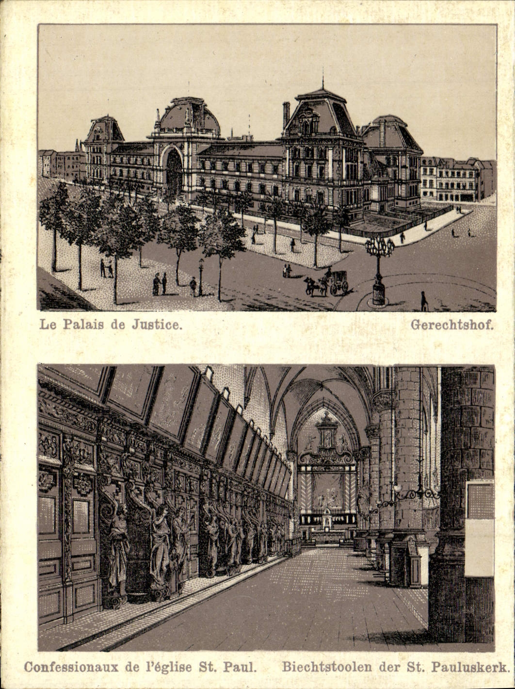 Palais de Justice et Confessionaux de l'église St. Paul — Lieu : Liège — Éditeur : CPAPHIL