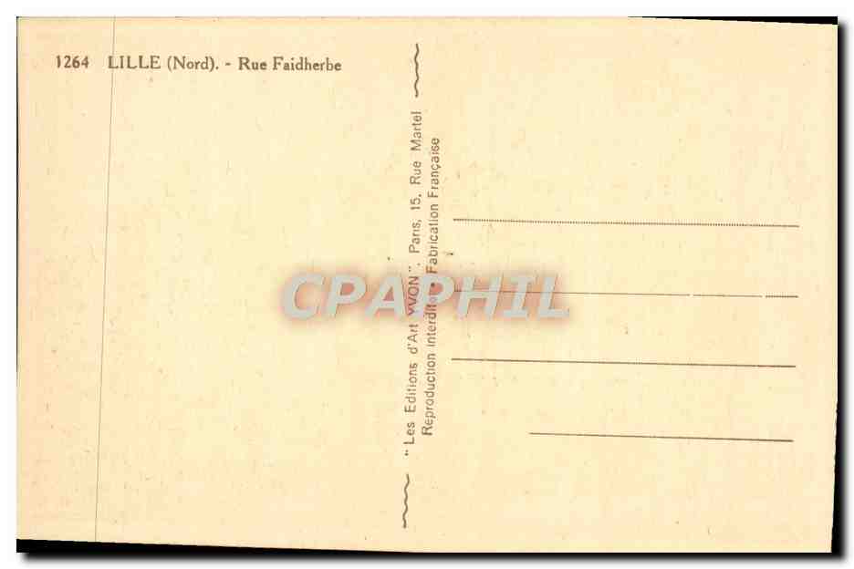 CPA Lille Rue Faidherbe — Rückseite