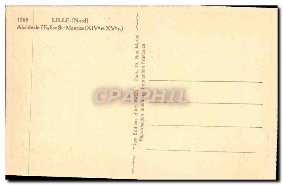 CPA Lille Abside De l'Eglise St Maurice — Rückseite