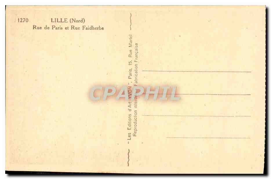 CPA Lille Rue De Paris Et Rue Faidherbe Cafe Jean — Rückseite