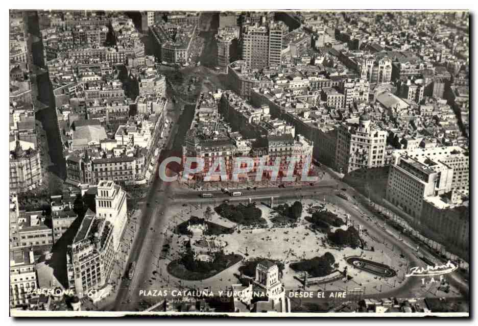 CPA Barcelona Plazas Cataluna Y Desde El Aire