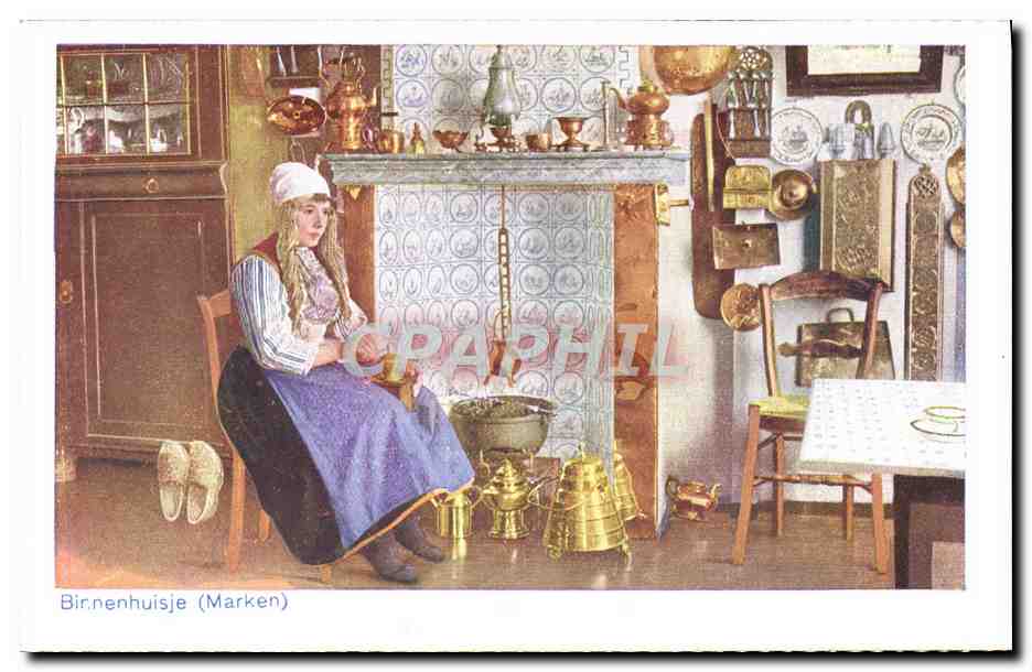CPA Marken Binnenhuisje Femme Folklore