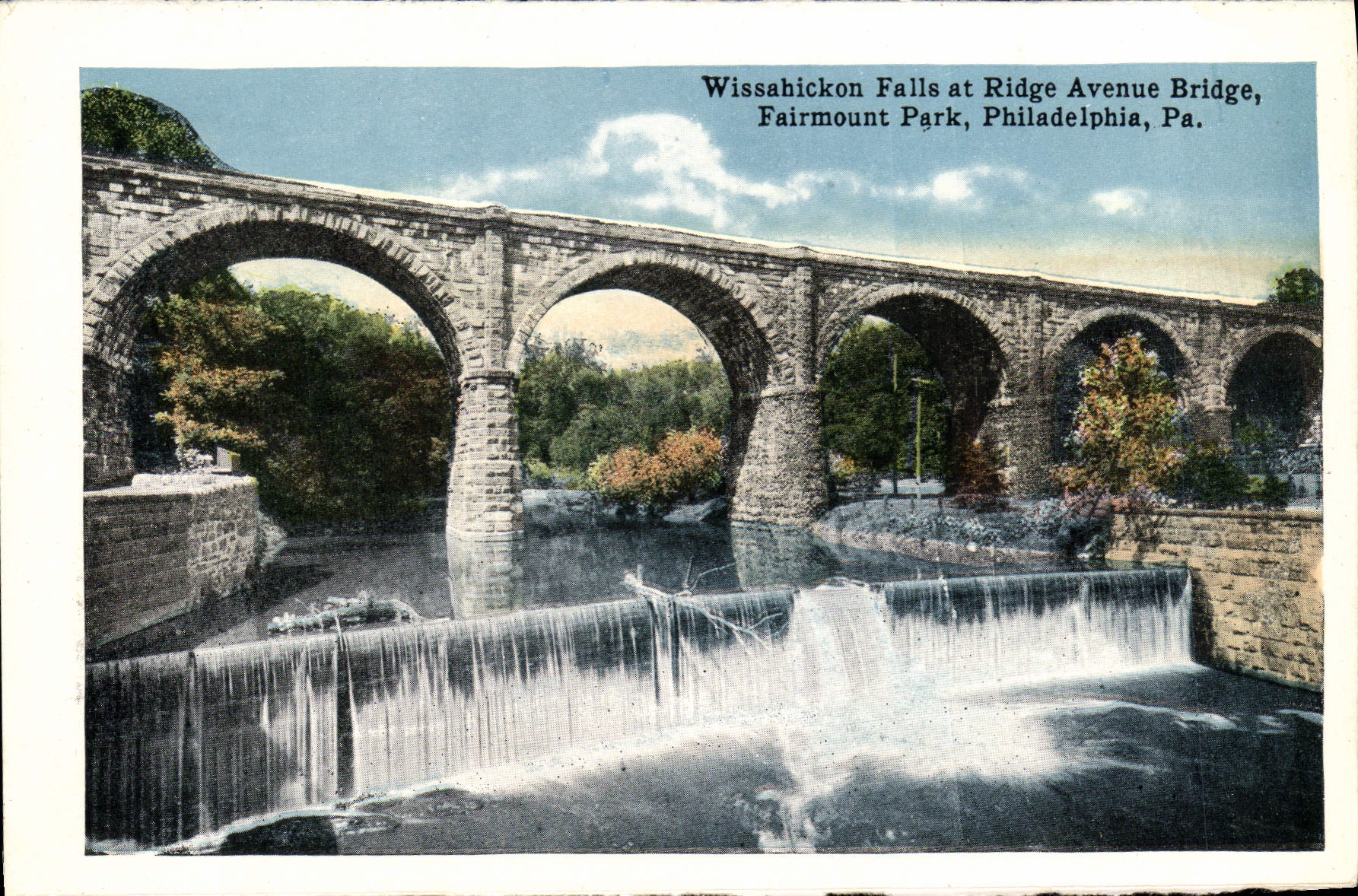 CPA Wissahickon Falls at Ridge Avenue Bridge Fairemount Park Philadelphia Pa US Mint House 