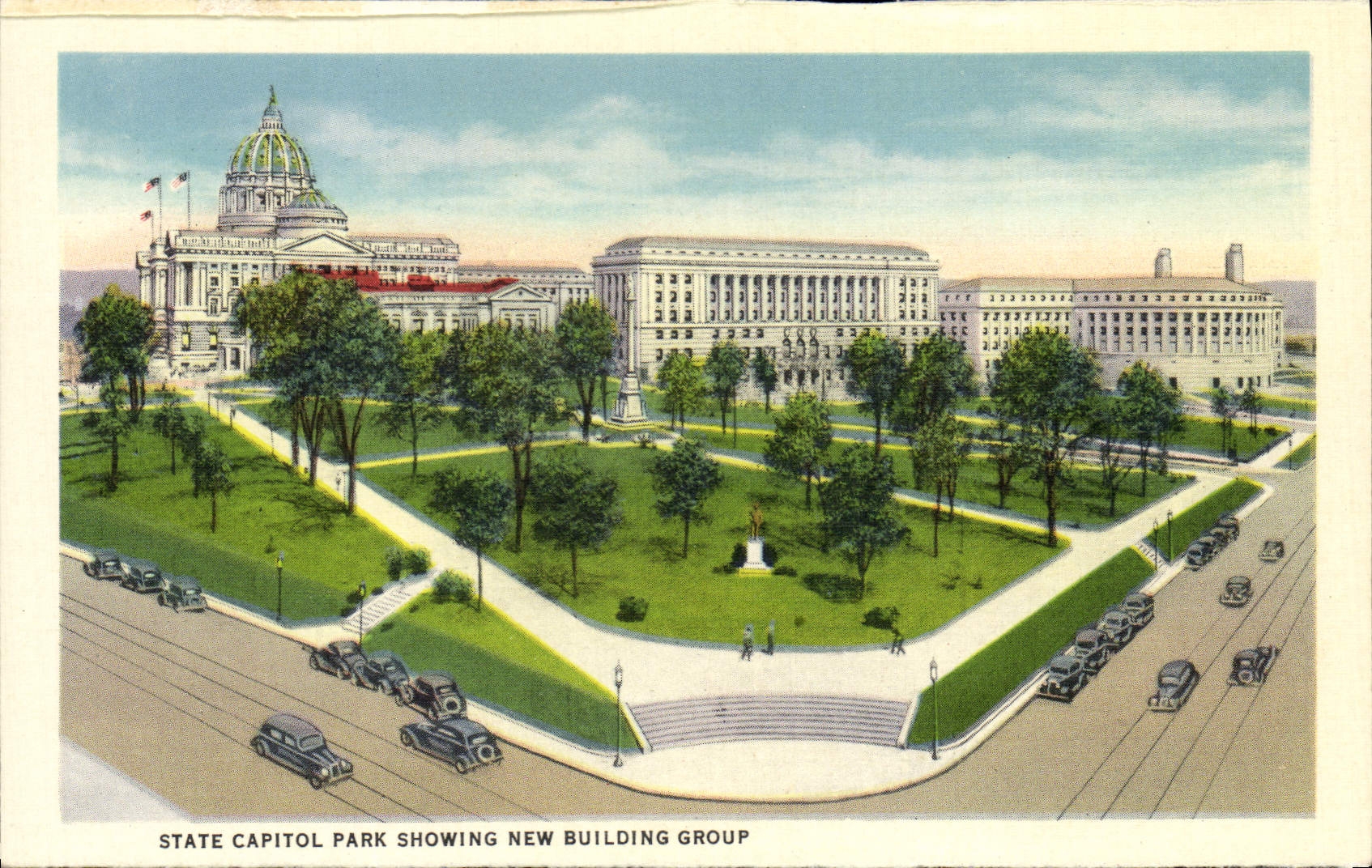 CPA State Capital Park Showing New Building Group Cygne Italian gardens