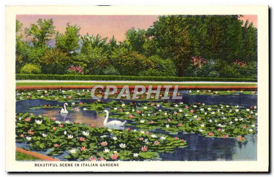 CPA State Capital Park Showing New Building Group Cygne Italian gardens — Back