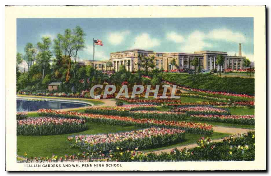CPA Italian Gardens And Wm Penn High School Sunken gardens Front Street