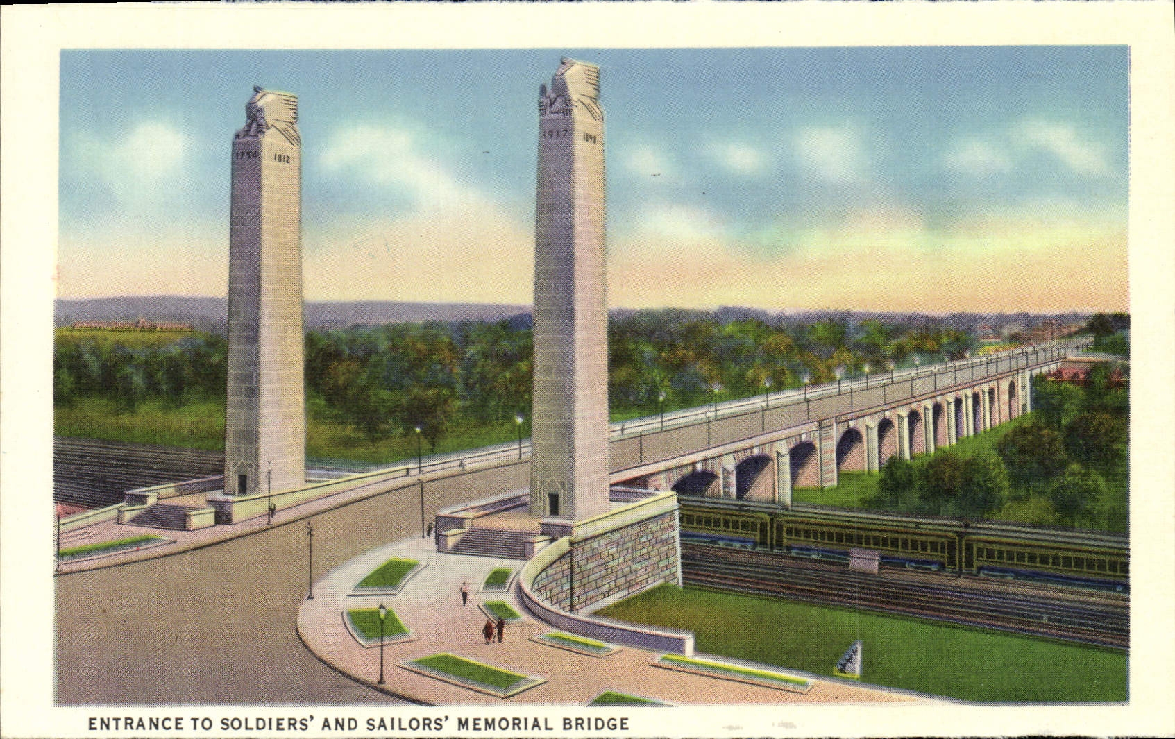 CPA Entrance To Soldiers And Sailors Memorial Bridge Zembo Mosque from Italian gardens