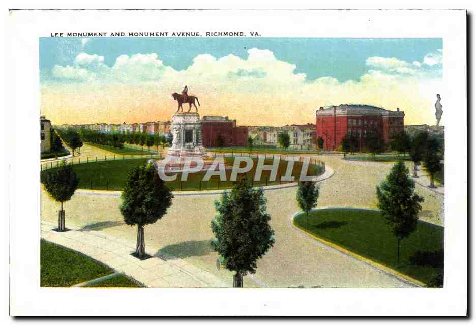 CPA The Confederate Memorial Institute Richmond Va Lee Monument and Monument Avenue  — Back