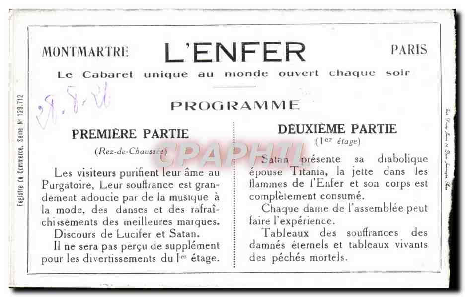 CPA Paris Montmartre L'enfer — Rückseite