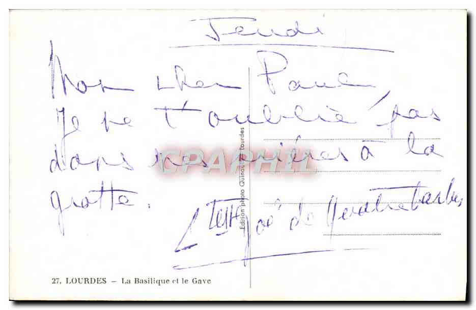CPA Lourdes La basilique et le Gave — Verso