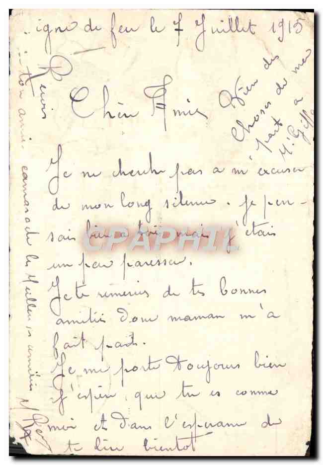 Carte franchise militaire pour Mme Emilia Giffart Beaufort en Vallee 1916 — Rückseite