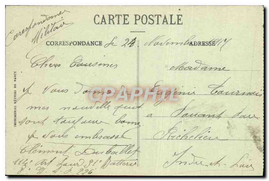 CPA Belfort Le Chateau et le Lion — Verso