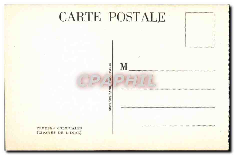 CPA Troupes Coloniales Cipayes de l'Inde Militaria — Rückseite