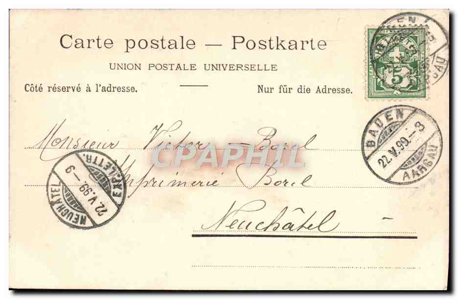 CPA Baden Kursaal Carte 1899 — Rückseite