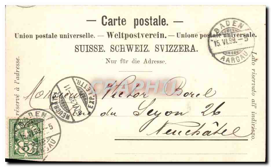 CPA Baden Landvogteischloss carte 1899 — Rückseite