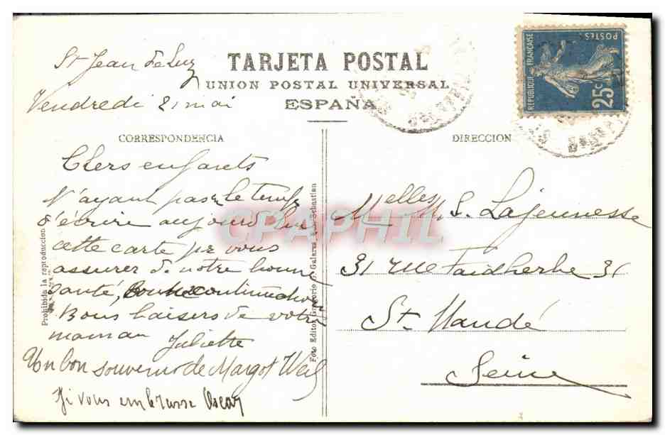 CPA San Sebastian Place y Playa — Rückseite