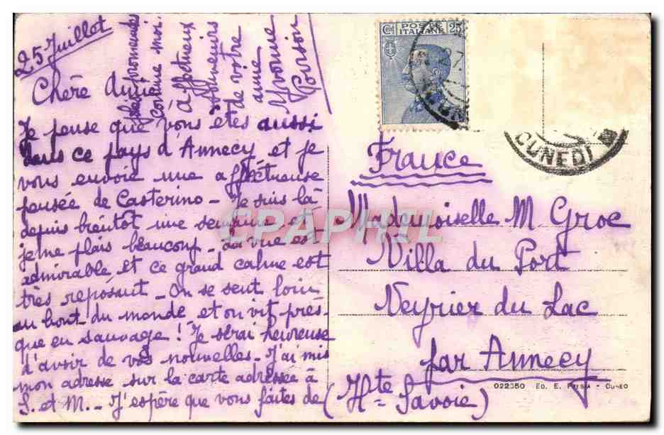 CPA S Dalmazzo Di Tenda Vallone di Casterino — Rückseite