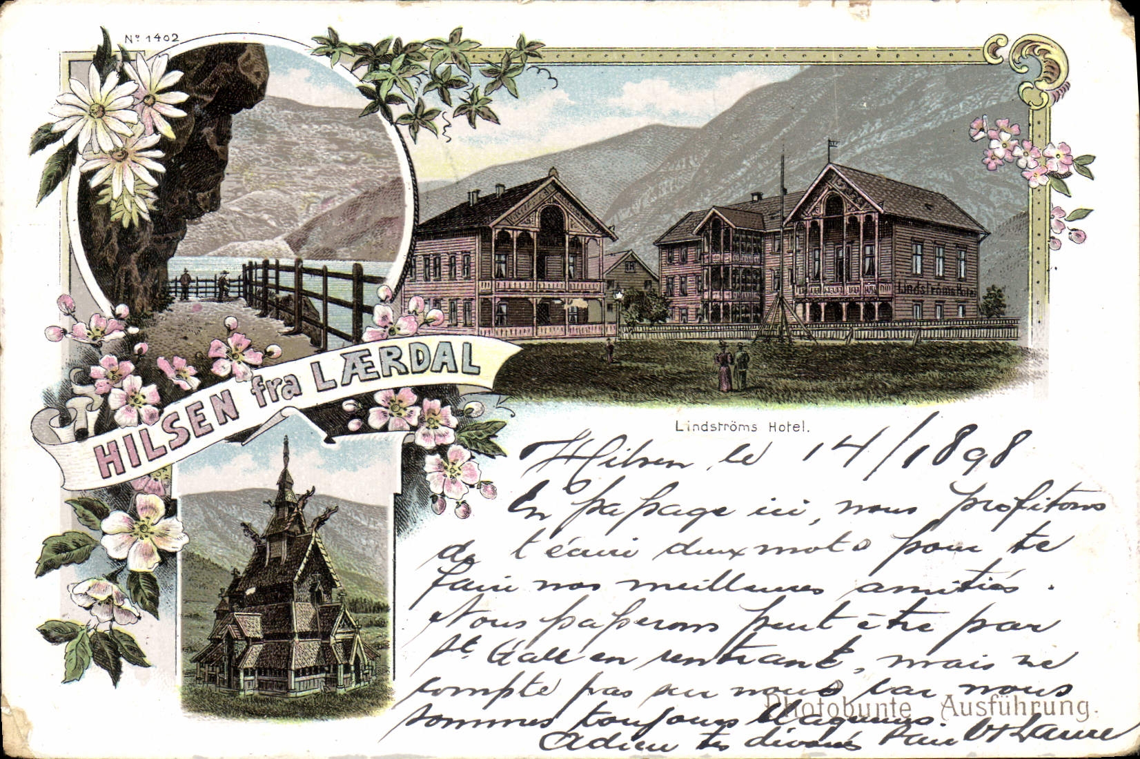 CPA Hilsen fra Laerdal Lindstroms Hotel Carte 1898
