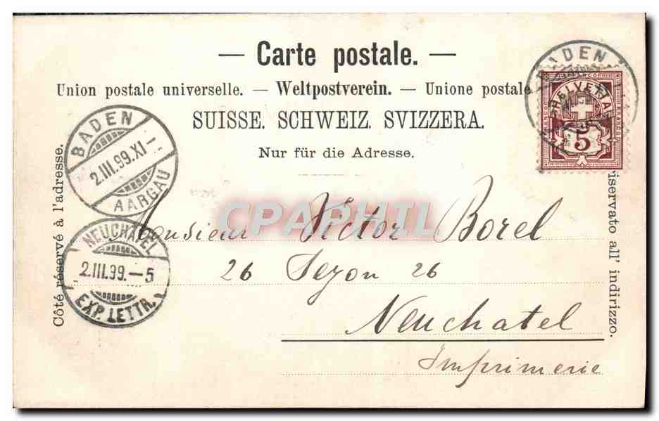 CPA Baden im Ufinter Carte 1899 — Back