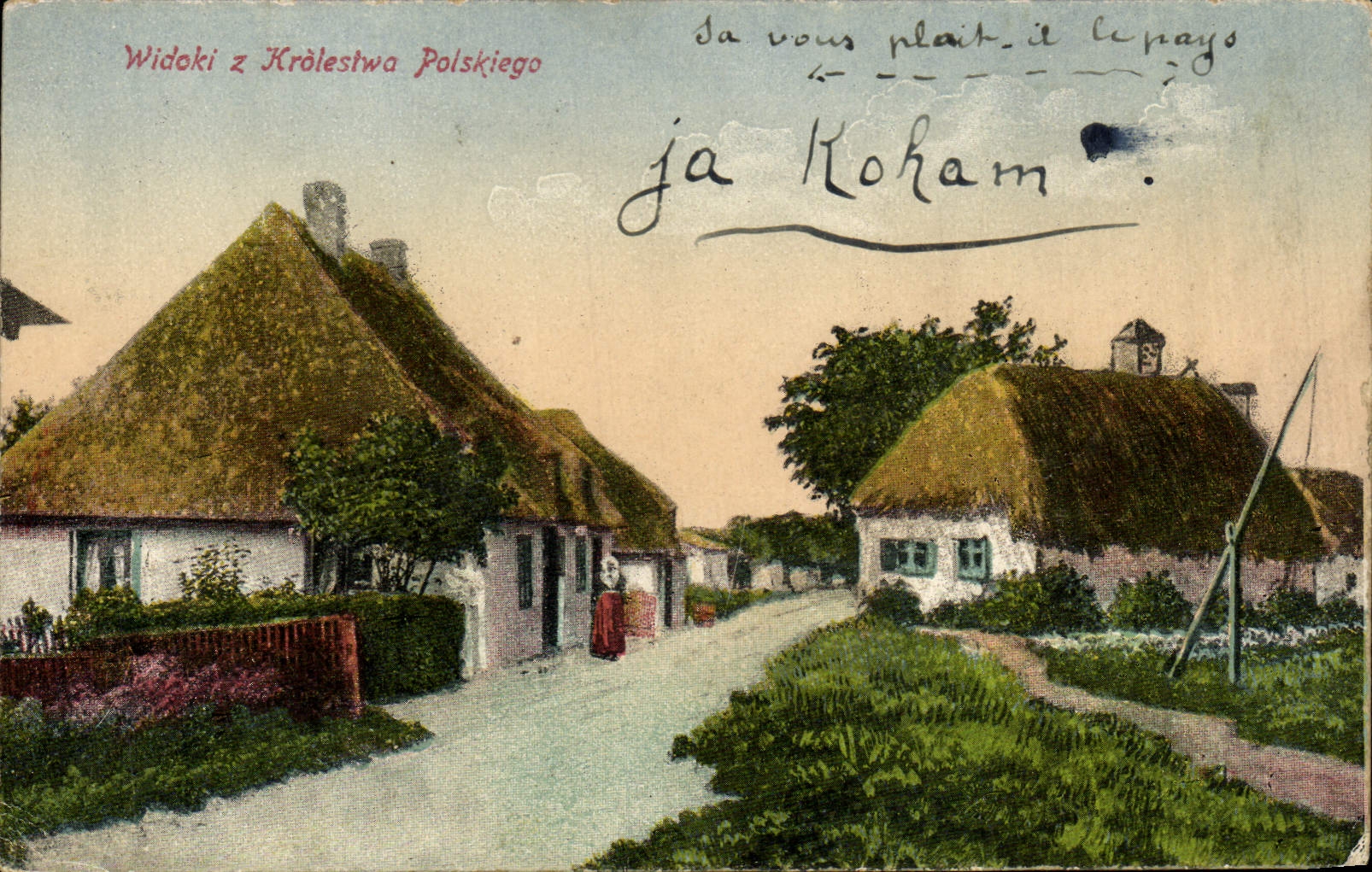 Village avec maisons à toits de chaume — Widoki z Królestwa Polskiego — éditeur non identifié