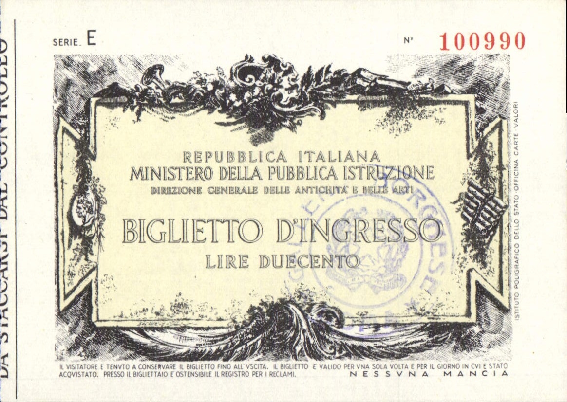 Ticket Repubblica Italiana Ministero Della Pubblica Istruzione