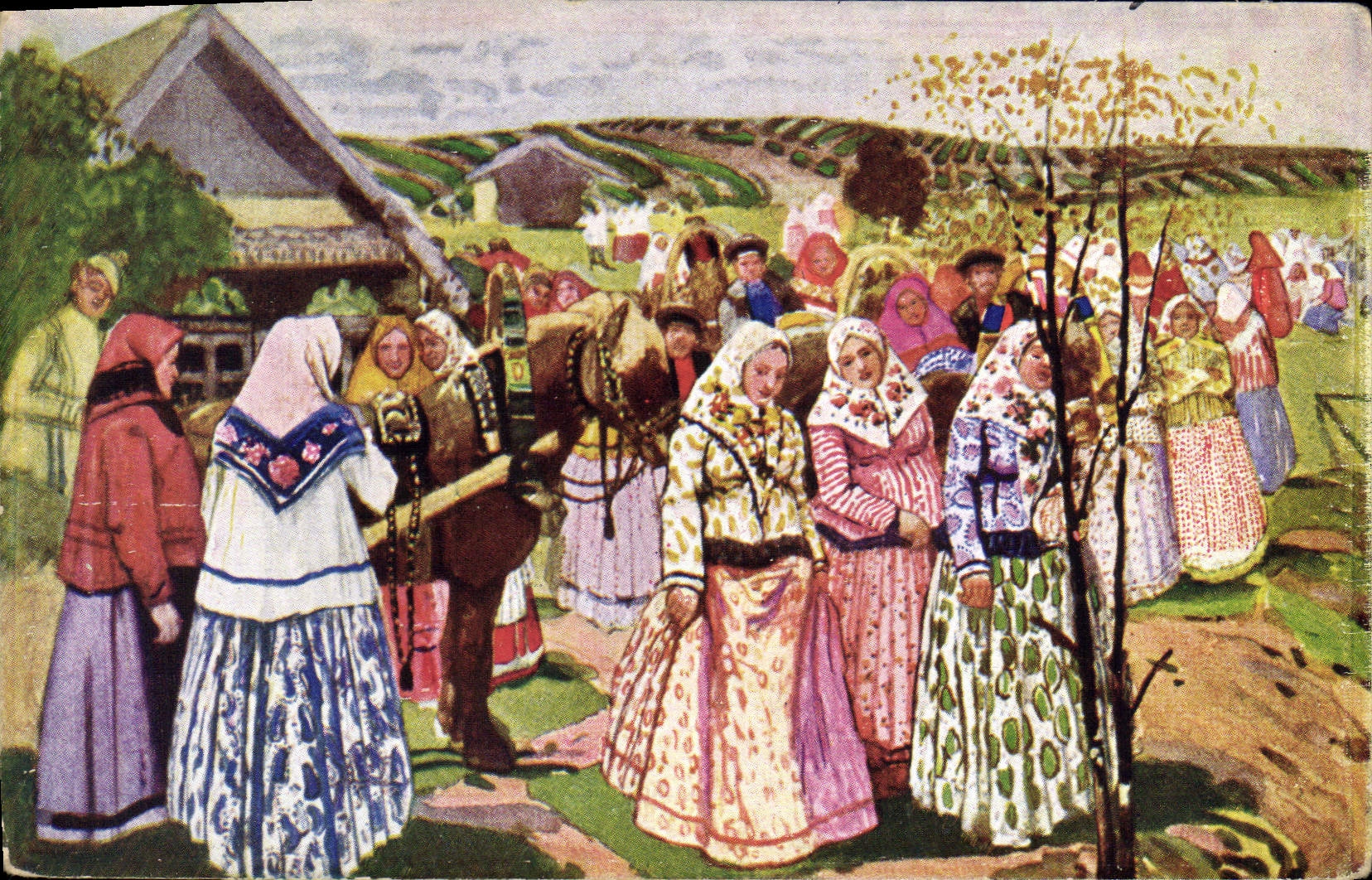 CPA Tretiakow Sommerfeiertag im russichen Dorf