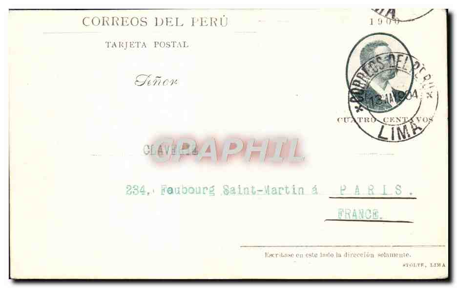 CPA Perou Casa de Correos y Telegrafos Peru — Rückseite