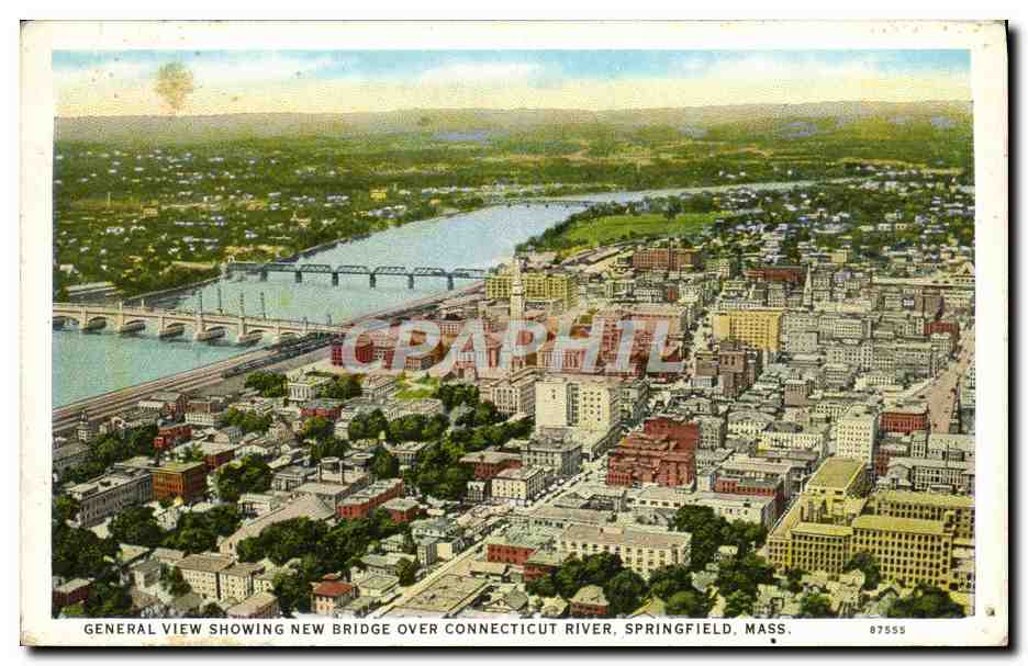 CPA General View Showng New Bridge Over Connecticut River Springfield Mass