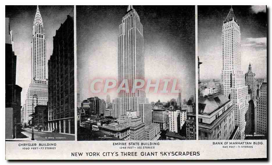 CPM New York City's Three Giant Skyscrapers Chrysler building Empire state building Bank of Manhattan