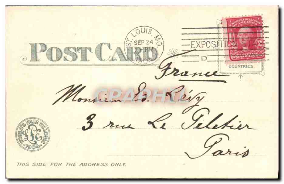CPA Official Souvenir Worlds Fair St Louis Palace Of Mines And Metallurgy — Back