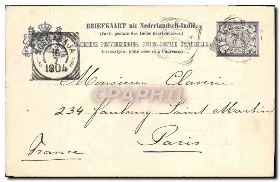 Entier Postal Indes neerlandaises Indoensie 1904 — Back