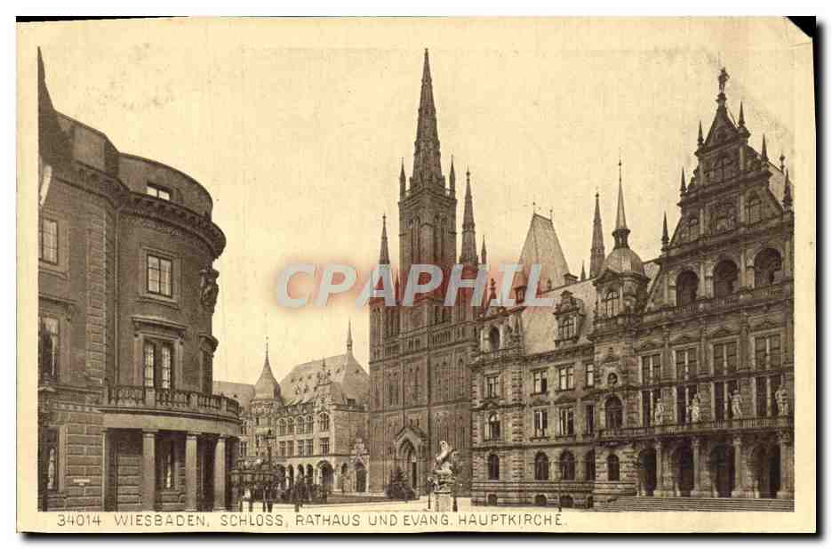 CPA Wiesbaden Schloss Rathaus Und Evang Hauptkirche