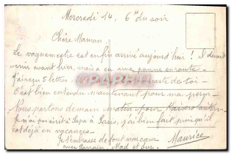 CPA Kreuznach Caserne de Grivesnes Militaria  — Rückseite