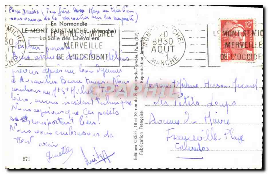 CPM Le Mont Saint Michel La Salle des Chevaliers — Verso