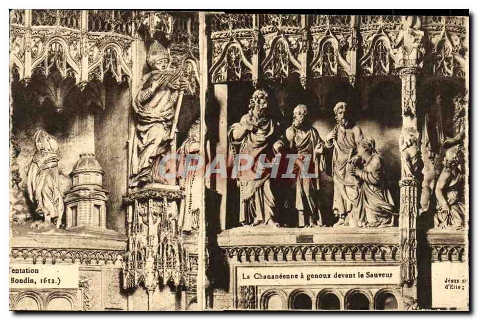 La Chananeenne à genoux devant le Sauveur — scène sculptée — éditeur Jésus et d'Elite, série 'Entation Bondin, 1612'