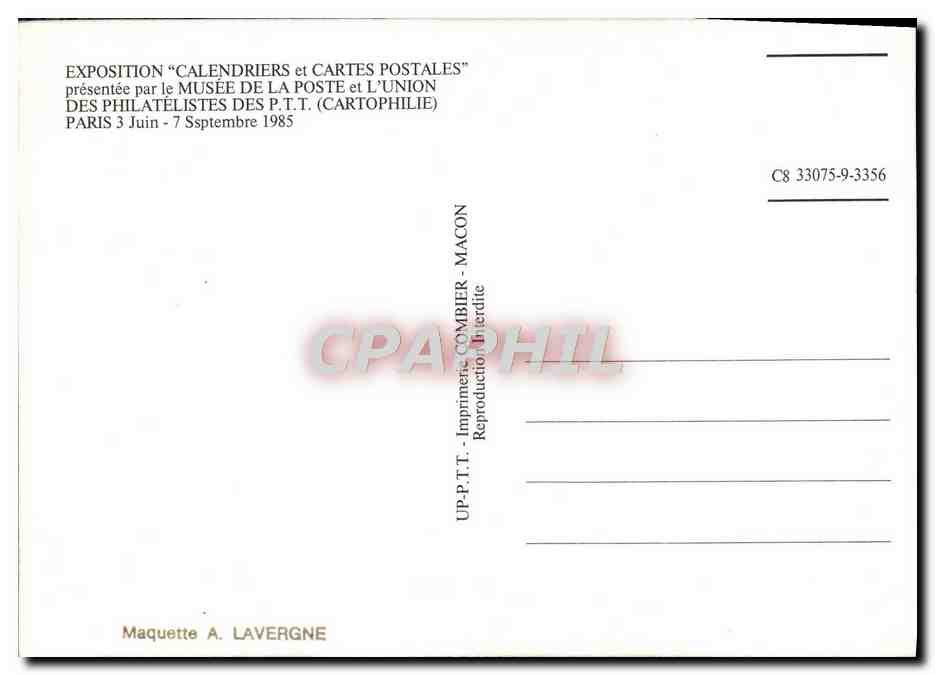 CPM Exposition Calendriers Et Cartes Postales Presentee Par Le Musee De La Poste Et l'Union Des Philatelistes Des Paris  — Rückseite