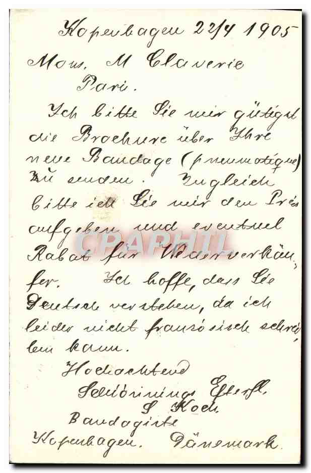 Entier Danemark 1905 pour M Claverie Faubourg St Martin Paris  — Rückseite