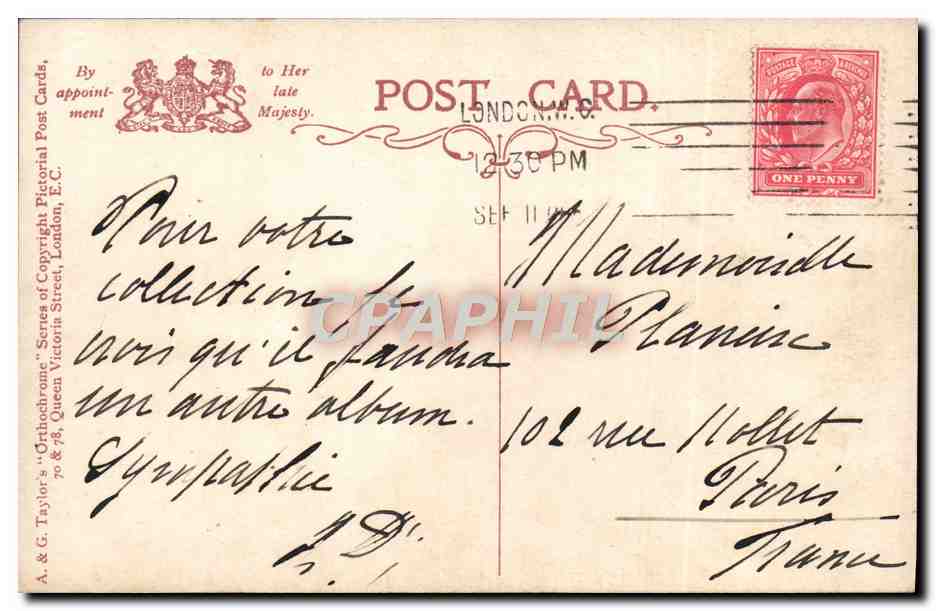 CPA A london Hansom Cheval Attelage  — Rückseite
